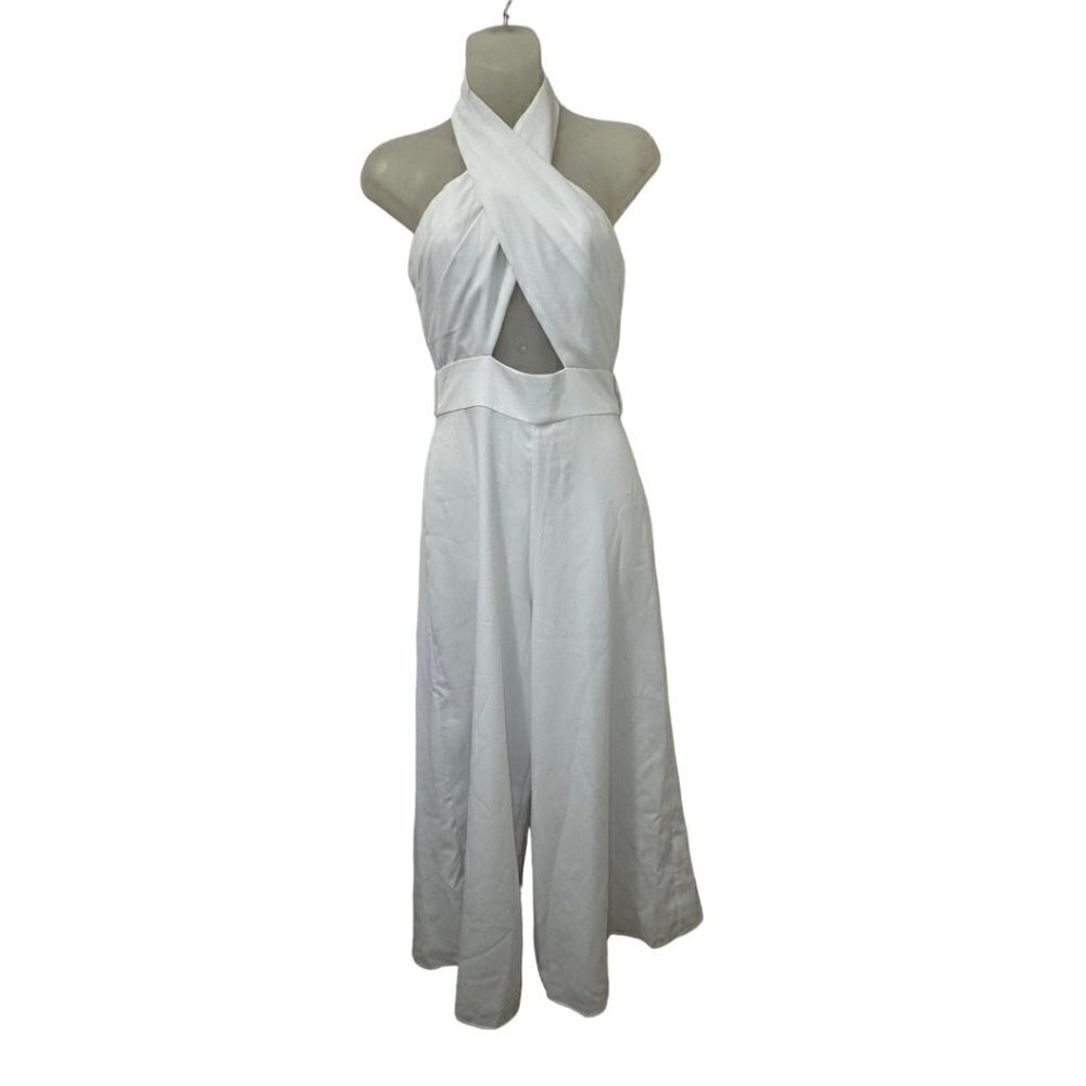 Fame and Partners White Jumpsuit Twist Halter Top, Missing Belt size 0
